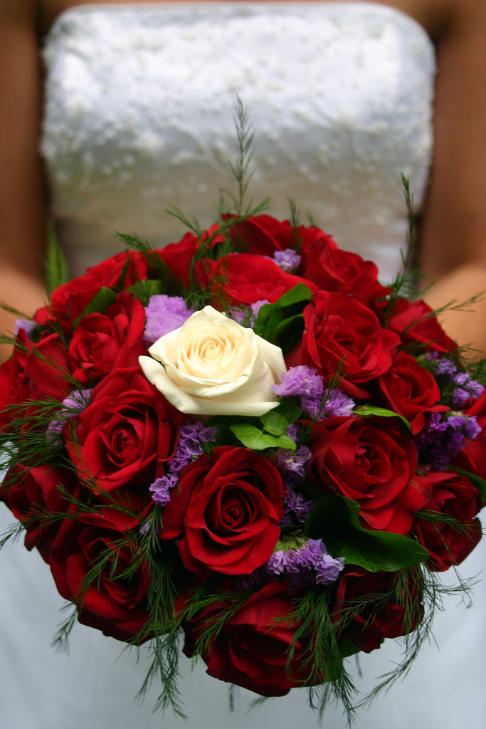 red and white rose bouquet. I love how the white rose